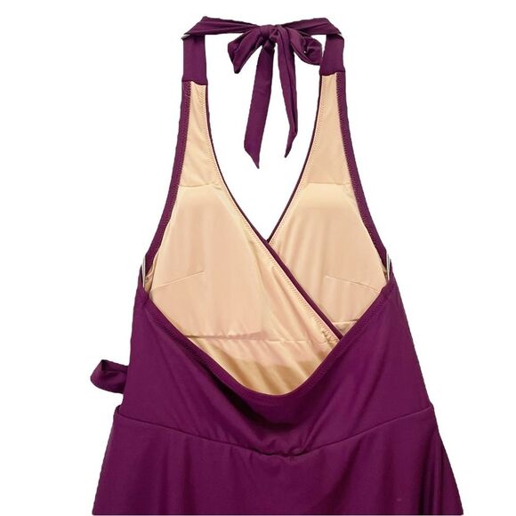 NWT J. Crew Halter Wrap Swim Dress Size 6 One Piece Skirted Swimsuit Iris Maroon - Picture 5 of 12